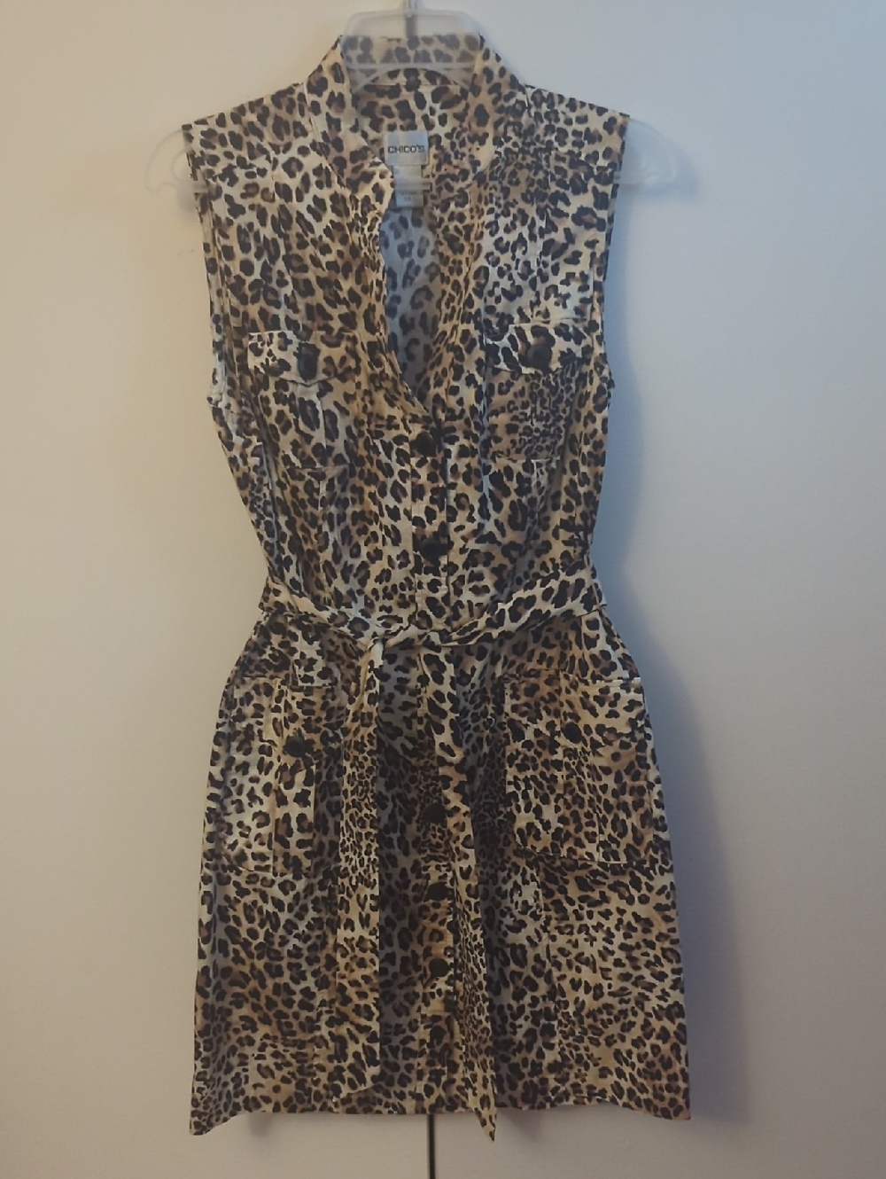 Chico's Leopard Print Sleeveless Shirt Dress - Tan & Black Size 1 = Size 8